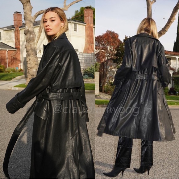 Revolve LNA Kia Vegan Leather Trench Coat in Black